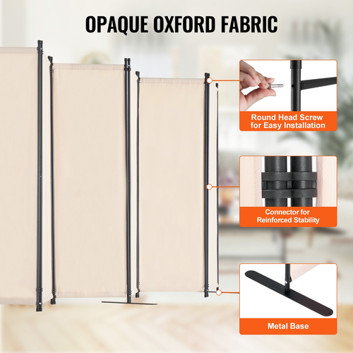 VEVOR Room Divider 6 Panels Fabric Room Privacy Screen for Office Bedroom Beige
