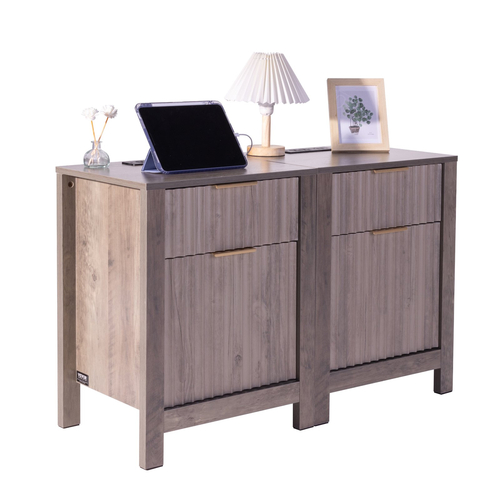 VEVOR Farmhouse End Table Night Stand με USB &amp; Outlets Σετ 2 Γκρι