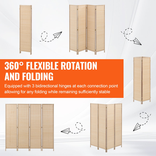 VEVOR 4 Panel Room Divider Bamboo Hand-woven Πτυσσόμενες Οθόνες Privacy Natural