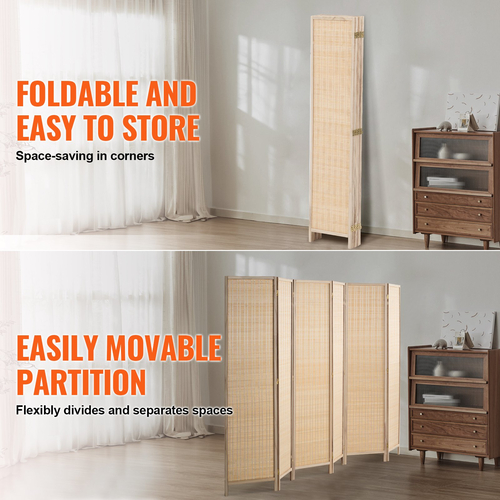 VEVOR 6 Panel Room Divider Bamboo Hand-woven Πτυσσόμενες Οθόνες Privacy Natural