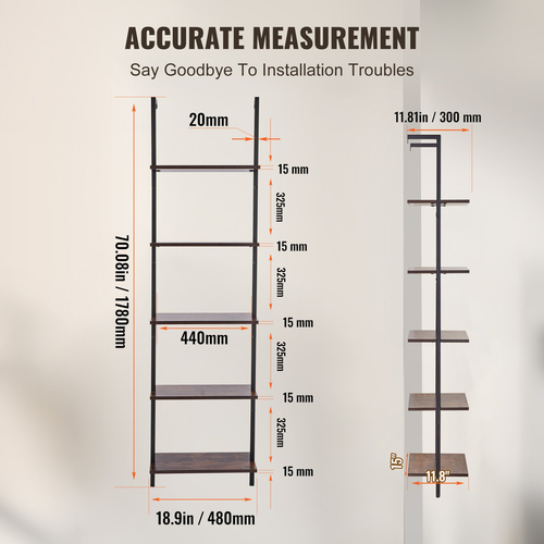 VEVOR Βιομηχανικό τετράγωνο ράφι 5 επιπέδων 17,3x11,8 ιντσών επιτοίχιας βάσης για υπνοδωμάτιο