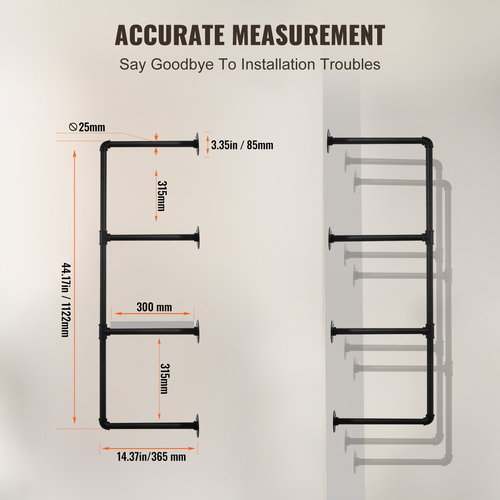 VEVOR Industrial Pipe Shelf 4 Tier 3PCS 11,8in W σανίδες τοίχου ΔΕΝ περιλαμβάνονται