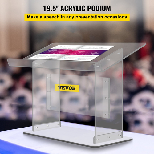 VEVOR Επιτραπέζιο Ακρυλικό Πόντιουμ 19,5&quot; Ψηλός Πλεξιγκλάς 27&quot;x13,7&quot; Επιτραπέζιοι ακρυλικοί άμβωνες για εκκλησίες Κεκλιμένη επιφάνεια με χείλος για βιβλιοθήκη Καθαρό αναλόγιο για διάλεξη ρεσιτάλ Ομιλία &amp; Παρουσίαση