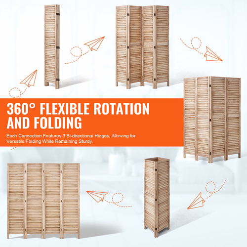 VEVOR Wood Divider Room Ξύλινο Privacy Screen 4 Panel Room Separation Divider