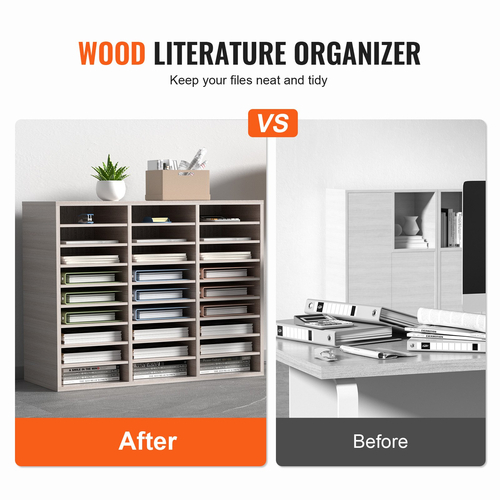 VEVOR Wood Literature Organizer File Sorter Στήριγμα αποθήκευσης χαρτιού 27 υποδοχές Γκρι