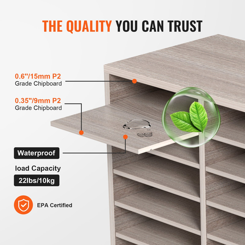 VEVOR Wood Literature Organizer File Sorter Στήριγμα αποθήκευσης χαρτιού 27 υποδοχές Γκρι