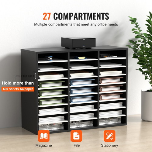 VEVOR Wood Literature Organizer File Sorter Βάση αποθήκευσης χαρτιού 27 υποδοχές Μαύρο