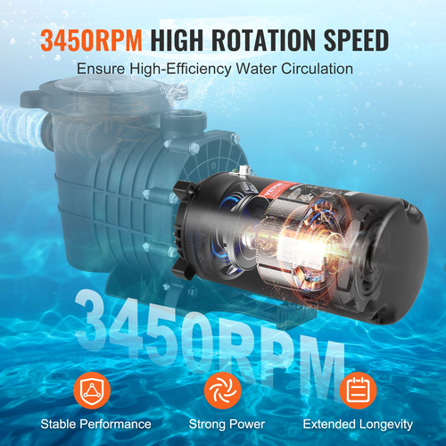 VEVOR 1.5HP Pool Pump Motor 115/230V 13.6/6.8A 56J 3450RPM 90μF/250V Capacitor