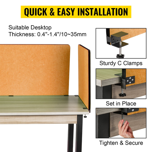 VEVOR Desk Divider 60&#039;&#039; Desk Privacy Panel, 3 panels Privacy Acoustic panel, Sound Absorbing Acoustic Privacy panel, Μειώστε το θόρυβο και τις οπτικές περισπασμούς, Ελαφρύ κίτρινο διαχωριστικό με σφιγκτήρα