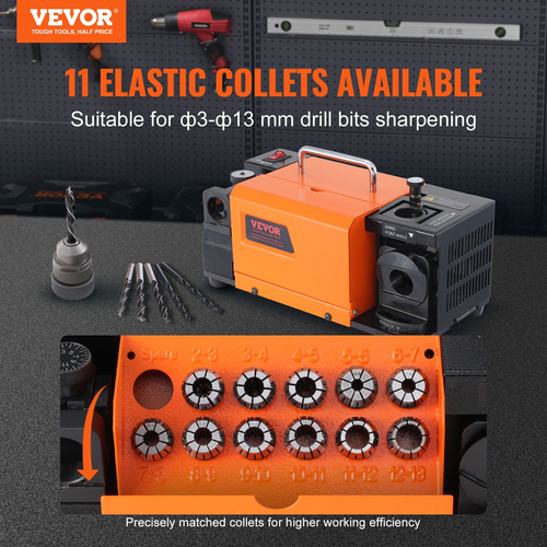 VEVOR Drill Bits Sharpener, MR-13A Bits Grinder Sharpener 3-13mm, 95° έως 135° Point Bit Drill Bit Re-Sharpener, φορητό ακονιστικό μηχάνημα με 11 κολέτες, τροχός CBN &amp; SDC
