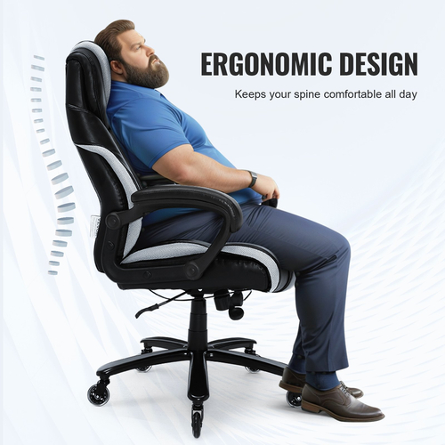 Καρέκλα γραφείου VEVOR Heavy Duty με ρυθμιζόμενη οσφυϊκή υποστήριξη αιχμής για πολλές ώρες, μεγάλη και ψηλή καρέκλα γραφείου 400 lbs, φαρδιά, παχιά επένδυση, ισχυρή μεταλλική βάση, ήσυχους τροχούς