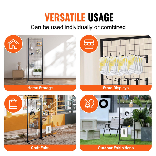 VEVOR 2&#039; x 5,6&#039; Grid Panels Wall Tower, 2 Packs Wire Gridwall Display Racks with T-Base Floorstanding, Double Side Gridtoll Panels for Art Craft Shows, Retail Display with Extra Clips and Hooks