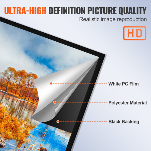 Οθόνη προβολής VEVOR 130 ιντσών 16:9 Οθόνη ταινίας HDTV 4K σταθερού πλαισίου Οθόνη 3D προβολέα για χρήση σε εξωτερικούς χώρους κινηματογράφου HDTV 4K (130 ιντσών)