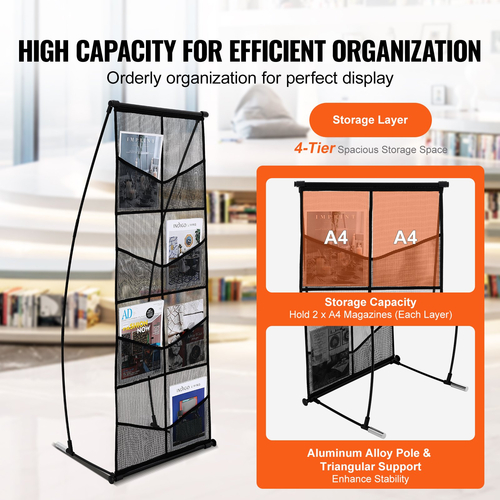 Μπροσούρα VEVOR Display Stand 4-Tier 8 Pocket Mesh Literature Display Holder Rack