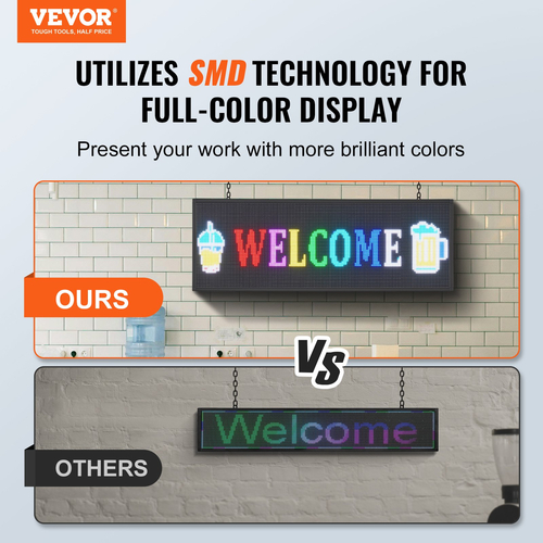 VEVOR 99x35cm Προγραμματιζόμενη πινακίδα LED Πίνακας οθόνης κύλισης P10 Full Color
