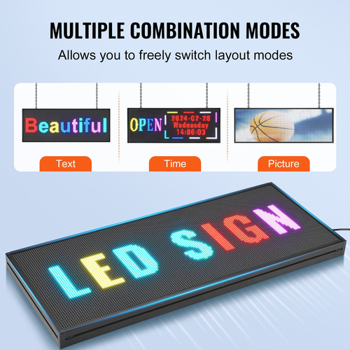 VEVOR 99x35cm Προγραμματιζόμενη πινακίδα LED Πίνακας οθόνης κύλισης P10 Full Color