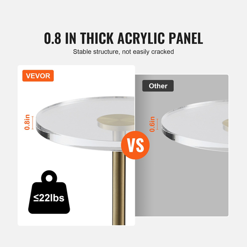 VEVOR Clear Acrylic End Τραπέζι, Ακρυλικό Βοηθητικό Τραπέζι με Στερεά Βάση, 11,9 x 11,9 ιντσών στρογγυλό τραπέζι, 21,4 ιντσών ύψος, για καφέ, ποτό, φαγητό, σνακ που χρησιμοποιείται στο σαλόνι, το υπνοδωμάτιο και το γραφείο