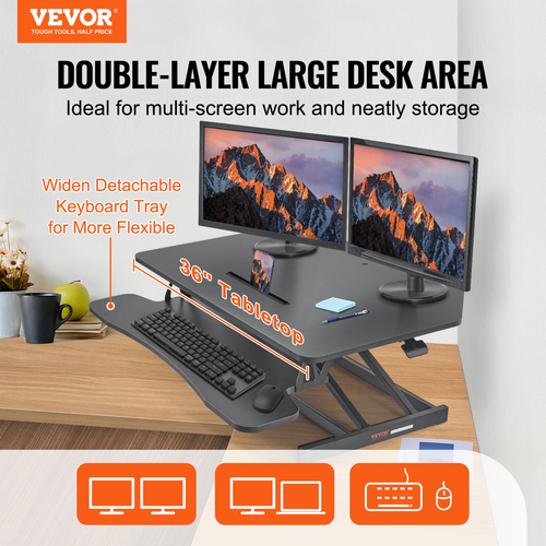 Μετατροπέας γραφείου VEVOR Standing Desk Riser δύο επιπέδων Stand up Desk Riser, Large Sit to Stand Desk Converter 36 ιντσών, ρυθμιζόμενο ύψος 5,5-20,1 ιντσών, για οθόνη, πληκτρολόγιο και αξεσουάρ που χρησιμοποιούνται στο Home Office