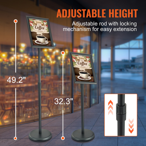 Βάση επιγραφών VEVOR Pedestal, 8,5 x 11 ιντσών κάθετη και οριζόντια ρυθμιζόμενη βάση αφίσας, βαρέως τύπου βάση επιγραφής δαπέδου με στρογγυλή βάση για προβολή, διαφήμιση και εξωτερικό, μαύρο
