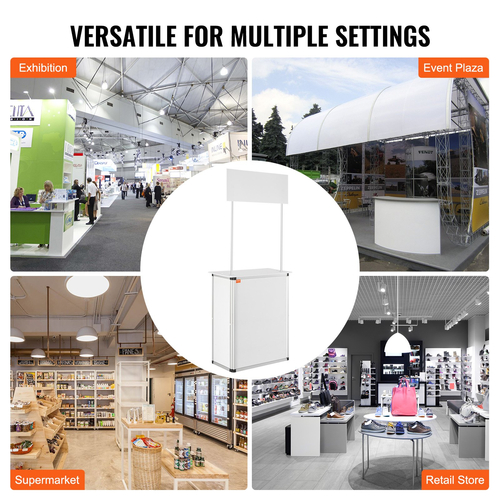 VEVOR Portable Tradeshow Podium Podium, 30,91&quot; x 14,96&quot; x 71,46&quot;, Εκθεσιακό περίπτερο πάγκου έκθεσης με τοίχο, πτυσσόμενο πτυσσόμενο τραπέζι λιανικής πώλησης μπαρ με ράφι αποθήκευσης/τσάντα μεταφοράς