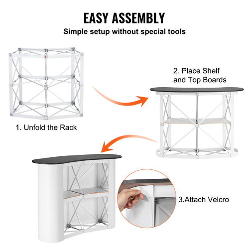 VEVOR Portable Tradeshow Podium Podium, 51,18&quot; x 18,31&quot; x 37,4&quot;, Εκθεσιακός πάγκος έκθεσης με τοίχο, Πτυσσόμενος πίνακας προώθησης λιανικής μπαρ Pop Up Podium με ράφι αποθήκευσης, τσάντα μεταφοράς