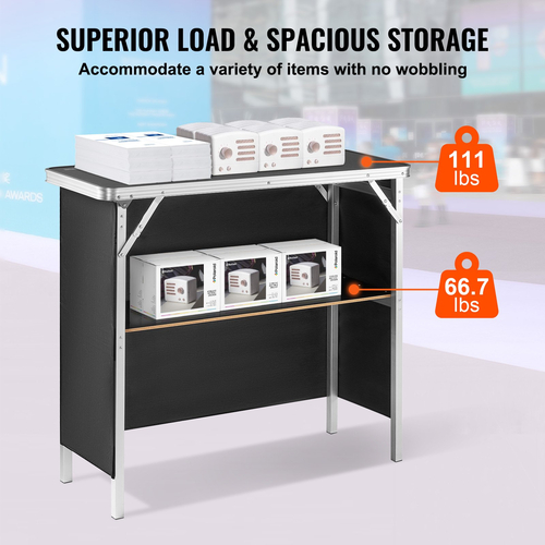 VEVOR Portable Tradeshow Podium Podium, 38,39&quot; x 15,16&quot; x 34,25&quot;, Εκθεσιακός πάγκος έκθεσης με τοίχο, πτυσσόμενος πίνακας προώθησης λιανικής μπαρ με ράφι αποθήκευσης και τσάντα μεταφοράς