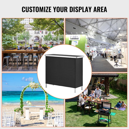 VEVOR Portable Tradeshow Podium Podium, 38,39&quot; x 15,16&quot; x 34,25&quot;, Εκθεσιακός πάγκος έκθεσης με τοίχο, πτυσσόμενος πίνακας προώθησης λιανικής μπαρ με ράφι αποθήκευσης και τσάντα μεταφοράς