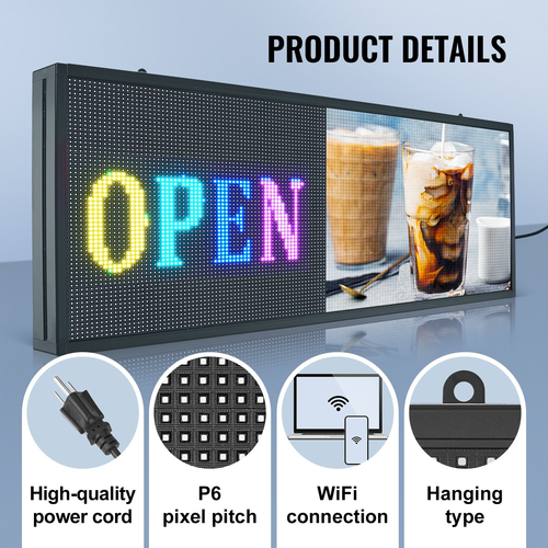 VEVOR 99x41cm Προγραμματιζόμενη πινακίδα LED Πίνακας οθόνης κύλισης P6 Full Color