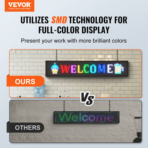 VEVOR 99x19cm Προγραμματιζόμενη πινακίδα LED Πίνακας οθόνης κύλισης P10 Full Color