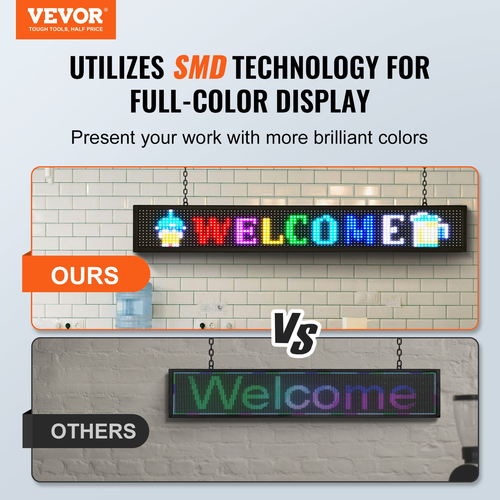 VEVOR 131x19cm Προγραμματιζόμενη πινακίδα LED Πίνακας Οθόνης κύλισης P10 Πλήρης Έγχρωμη