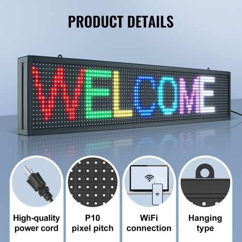 VEVOR 131x19cm Προγραμματιζόμενη πινακίδα LED Πίνακας Οθόνης κύλισης P10 Πλήρης Έγχρωμη