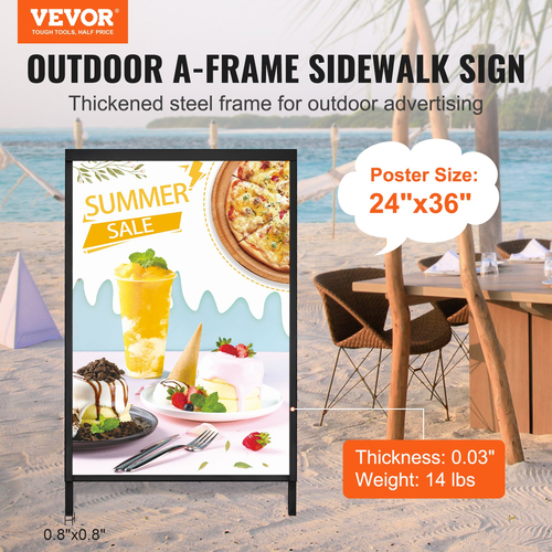 Πινακίδα VEVOR A Frame Sidewalk, Στήριγμα συρόμενης πινακίδας βαρέως τύπου 24x36 ιντσών, πτυσσόμενες επιγραφές σάντουιτς διπλής όψεως, αφίσα πινακίδας από χάλυβα πεζοδρομίου για υπαίθριες επιχειρήσεις στο δρόμο (μόνο πλαίσιο)