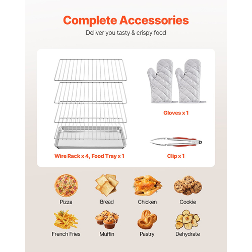 VEVOR Πάγκος Φούρνος Convection Εμπορική Τοστιέρα Baker Ανοξείδωτο 58L