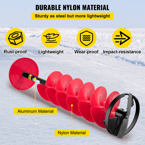 VEVOR Ice Drill Auger, 8 \&quot; Diameter Nylon Ice Auger, 39\&quot; Length Ice Auger Bit, Auger Drill with 11,8\&quot; Extension Rod, Auger Bit with Drill Adapter, Top Plate &amp; Blade Guard for Ice Fishing Ice Burrowing