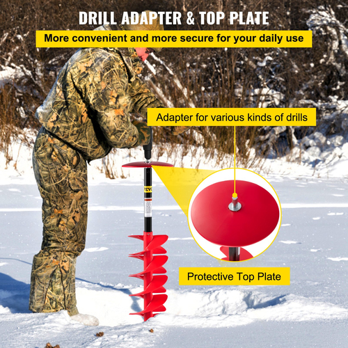VEVOR Ice Drill Auger, 8\&#039;\&#039; Nylon Ice Auger Diameter, 41\&#039;\&#039; Length Ice Auger Bit, Auger Drill with 14\&#039;\&#039; Right Extension Rod, Λαστιχένια λαβή, Προσαρμογέας τρυπανιού, Αντικαταστάσιμη λεπίδα τρυπήματος για Ice Fish