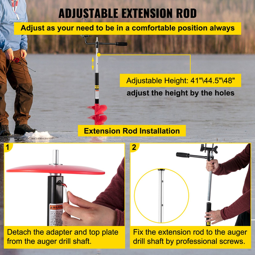 VEVOR Ice Drill Auger, 8\&#039;\&#039; Nylon Ice Auger Diameter, 41\&#039;\&#039; Length Ice Auger Bit, Auger Drill with 14\&#039;\&#039; Right Extension Rod, Λαστιχένια λαβή, Προσαρμογέας τρυπανιού, Αντικαταστάσιμη λεπίδα τρυπήματος για Ice Fish