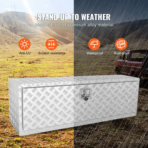 VEVOR Underbody Truck Box, 48&quot;×17&quot;×18&quot; Pickup Storage Box, Heavy Duty Aluminium Diamond Plate Tool Box με κλειδαριά και κλειδιά, Αδιάβροχο κουτί αποθήκευσης τρέιλερ με μάνταλο T-Handle για φορτηγό, φορτηγό, ρυμουλκούμενο