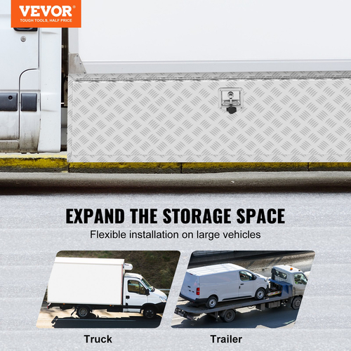 VEVOR Underbody Truck Box, 60&quot;×17&quot;×18&quot; Pickup Storage Box, Heavy Duty Aluminium Diamond Plate Tool Box με κλειδαριά και κλειδιά, Αδιάβροχο κουτί αποθήκευσης τρέιλερ με μάνταλο T-handle για φορτηγό, φορτηγό, τρέιλερ