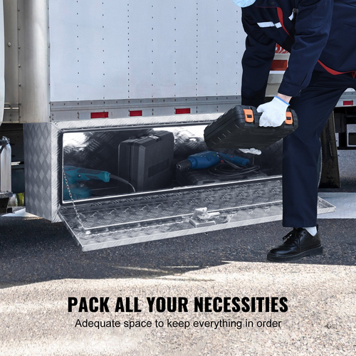 VEVOR Underbody Truck Box, 60&quot;×17&quot;×18&quot; Pickup Storage Box, Heavy Duty Aluminium Diamond Plate Tool Box με κλειδαριά και κλειδιά, Αδιάβροχο κουτί αποθήκευσης τρέιλερ με μάνταλο T-handle για φορτηγό, φορτηγό, τρέιλερ