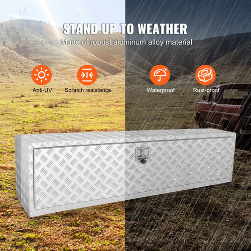 VEVOR Underbody Truck Box, 60&quot;×17&quot;×18&quot; Pickup Storage Box, Heavy Duty Aluminium Diamond Plate Tool Box με κλειδαριά και κλειδιά, Αδιάβροχο κουτί αποθήκευσης τρέιλερ με μάνταλο T-handle για φορτηγό, φορτηγό, τρέιλερ