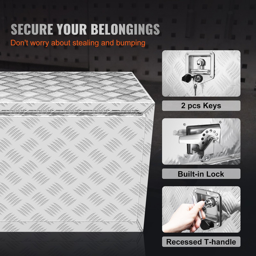 VEVOR Underbody Truck Box, 60&quot;×17&quot;×18&quot; Pickup Storage Box, Heavy Duty Aluminium Diamond Plate Tool Box με κλειδαριά και κλειδιά, Αδιάβροχο κουτί αποθήκευσης τρέιλερ με μάνταλο T-handle για φορτηγό, φορτηγό, τρέιλερ