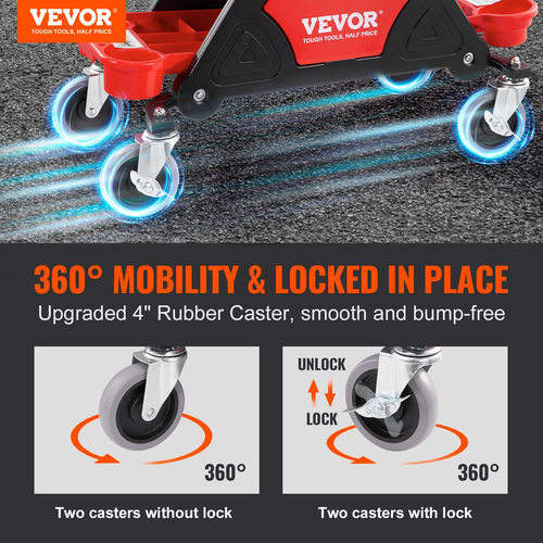 Σκαμπό VEVOR Mechanics, κυλιόμενο μηχανικό κάθισμα χωρητικότητας 300 LBS με τροχούς 4&quot; με τρεις δίσκους εργαλείων και συρτάρι, βαρέως τύπου αναρριχητικό κάθισμα για το σπίτι γκαράζ DIY Automotive