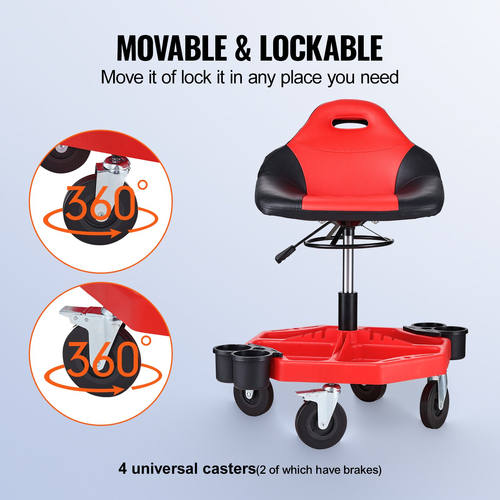 VEVOR Rolling Garage Stool 300LBS Ρυθμιζόμενο κάθισμα καταστήματος μηχανικής εργασίας με ροδάκια