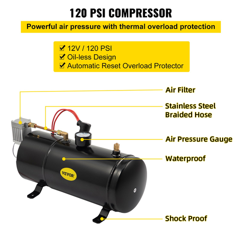 Νέο Quad 4 Train Air Horn Kit Semi Truck Boat με συμπιεστή 150 PSI 12V 3 λίτρα
