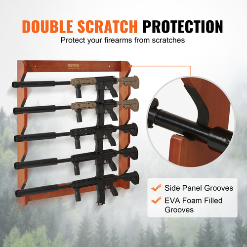 VEVOR Gun Rack Ξύλινη ράφι όπλων με 5 αυλακώσεις και βάση επίδειξης όπλων επίτοιχης βάσης που χωρά 5 τουφέκια