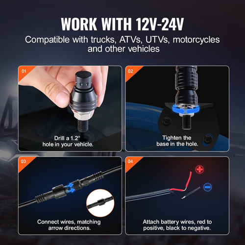 VEVOR LED Whip Light 1PC 3FT RGB Spiral Light Antenna Remote App για ATV UTV RZR