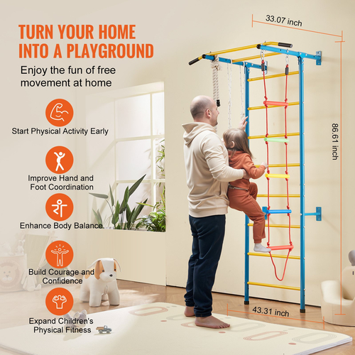 VEVOR Wall Gym for Kids 5 in 1 Steel Indoor Kids Gym for Exercise Climbing Games