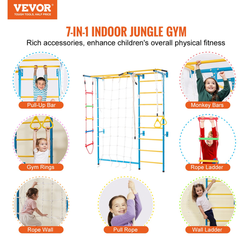 VEVOR Wall Gym for Kids 7 in 1 Steel Indoor Kids Gym for Exercise Climbing Games