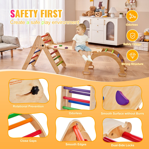 VEVOR Pikler Triangle Set 5in1 Montessori Climbing Toys for Toddlers M Colorful