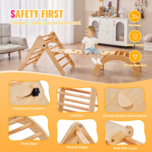 VEVOR Pikler Triangle Set 5in1 Montessori Climbing Toys for νήπια Μεγάλο ξύλο